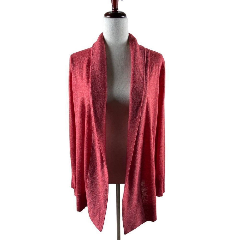 Eileen Fisher Merino Wool Blend Open Front Cardigan Sweater Medium Red *FLAWS